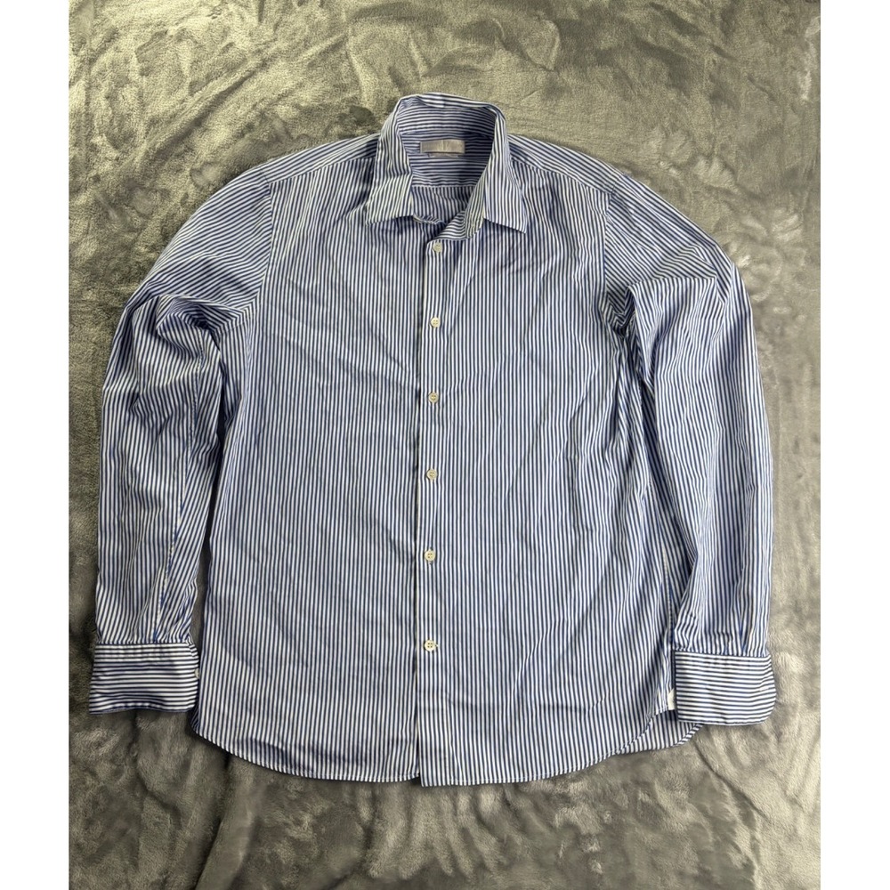 Alexander McQueen Mens Size 52 Blue Dress Shirt Vertical Stripes